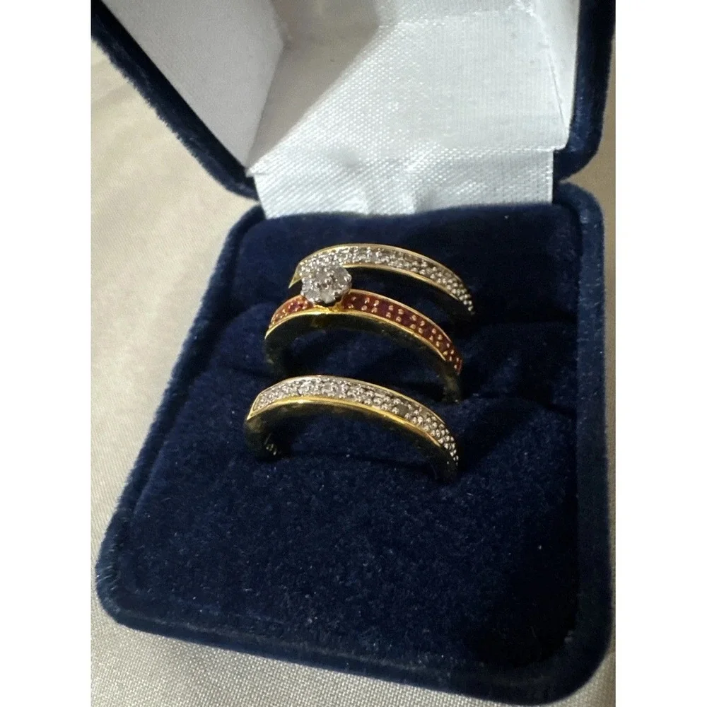Danbury Mint Women's Gold rings Sz 7 Engraved 14 Ct Gold Mocha/white Diamonds